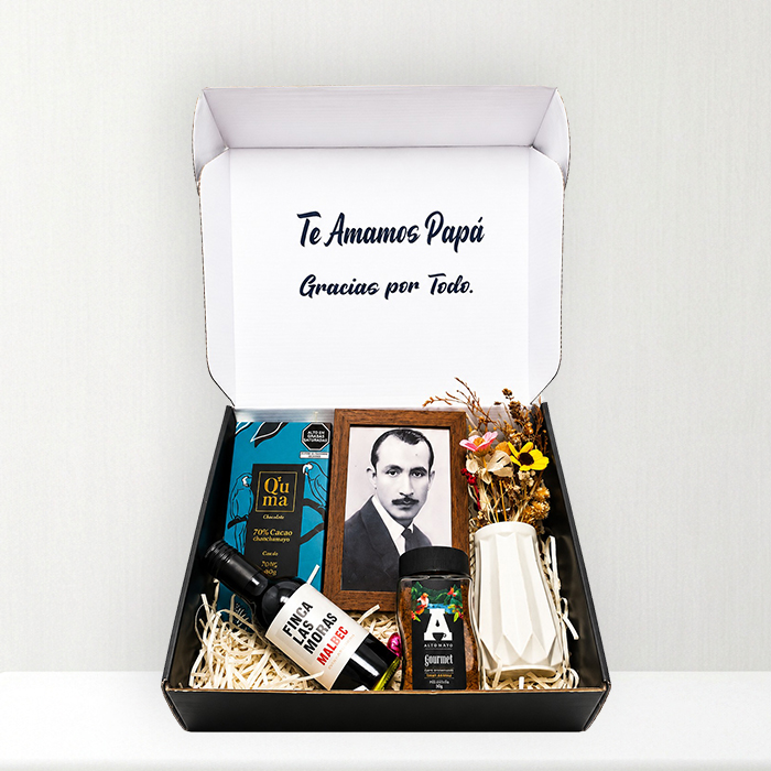 BOX DE REGALO PARA PAPÁ - VINO CAFÉ CHOCOLATE Y MÁS